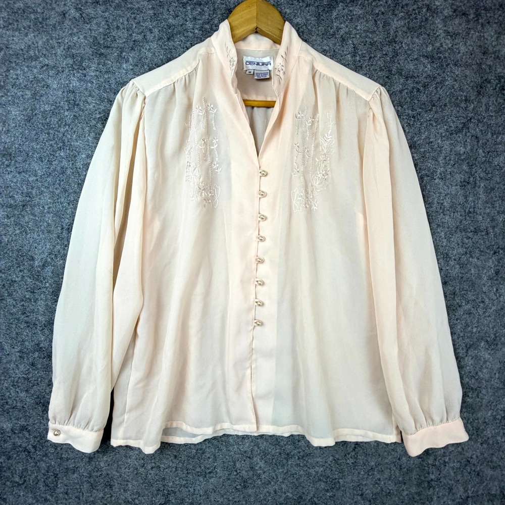 Vintage‎ Centura Secretary Women 16 Beige Pearl Buttons Floral Pleated Office